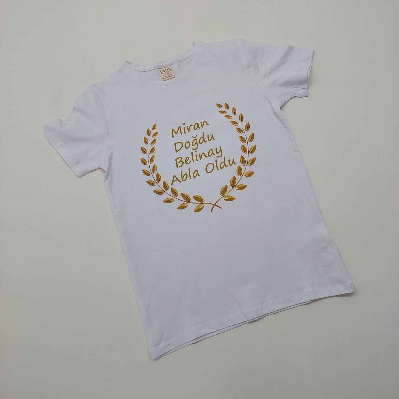 Gold Başak Desenli Baskılı Abi-Abla Oldum Yazılı Tişört