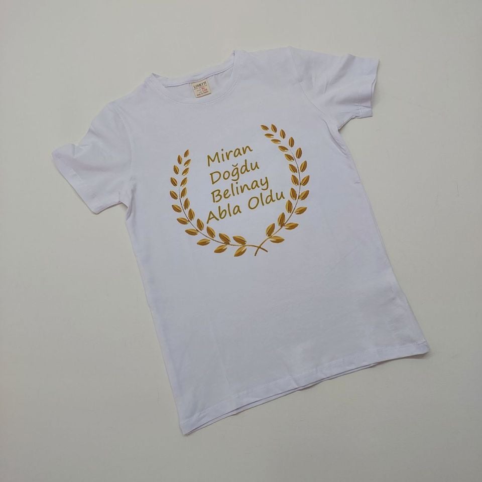 Gold Başak Desenli Baskılı Abi-Abla Oldum Yazılı Tişört