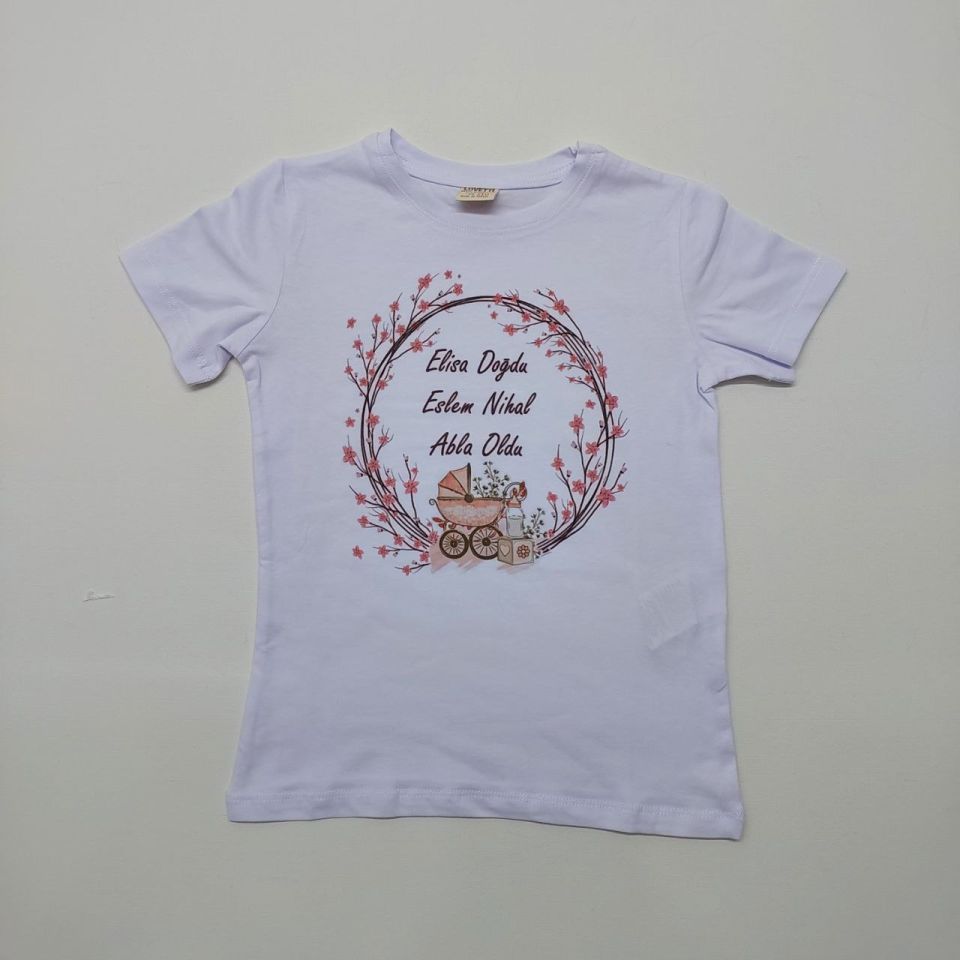 Soft Çiçek Desenli Baskılı Abi-Abla Oldum Yazılı Tişört