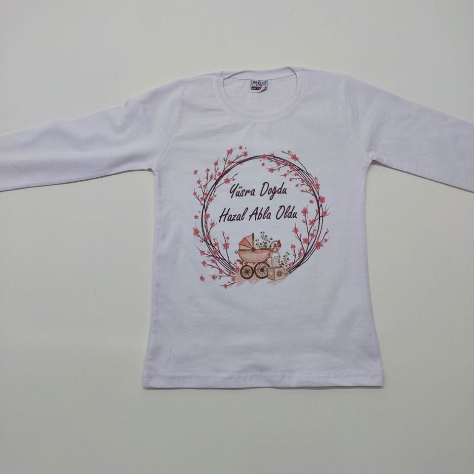 Soft Çiçek Desenli Baskılı Abi-Abla Oldum Yazılı Tişört