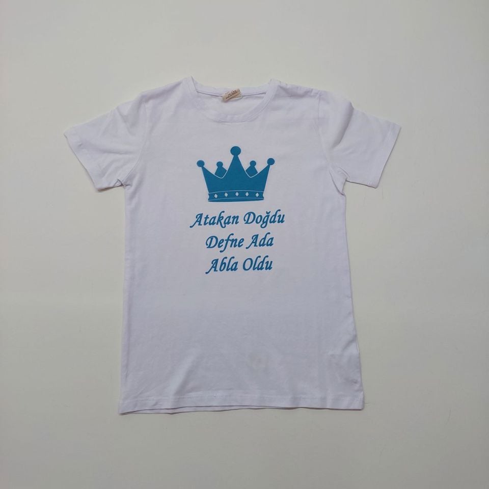 Kral Taçı Desenli Baskılı Abi-Abla Oldum Yazılı Tişört