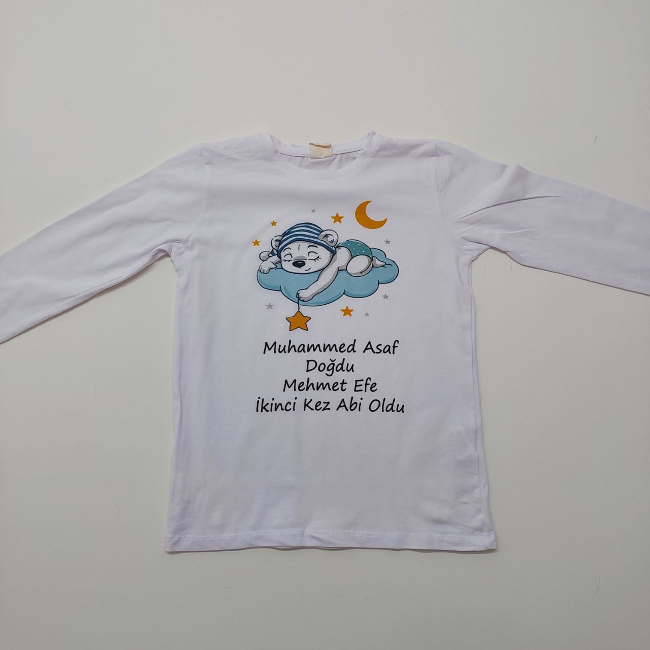 Uykucu Ayıcık Baskılı Abi-Abla Oldum Yazılı Tişört