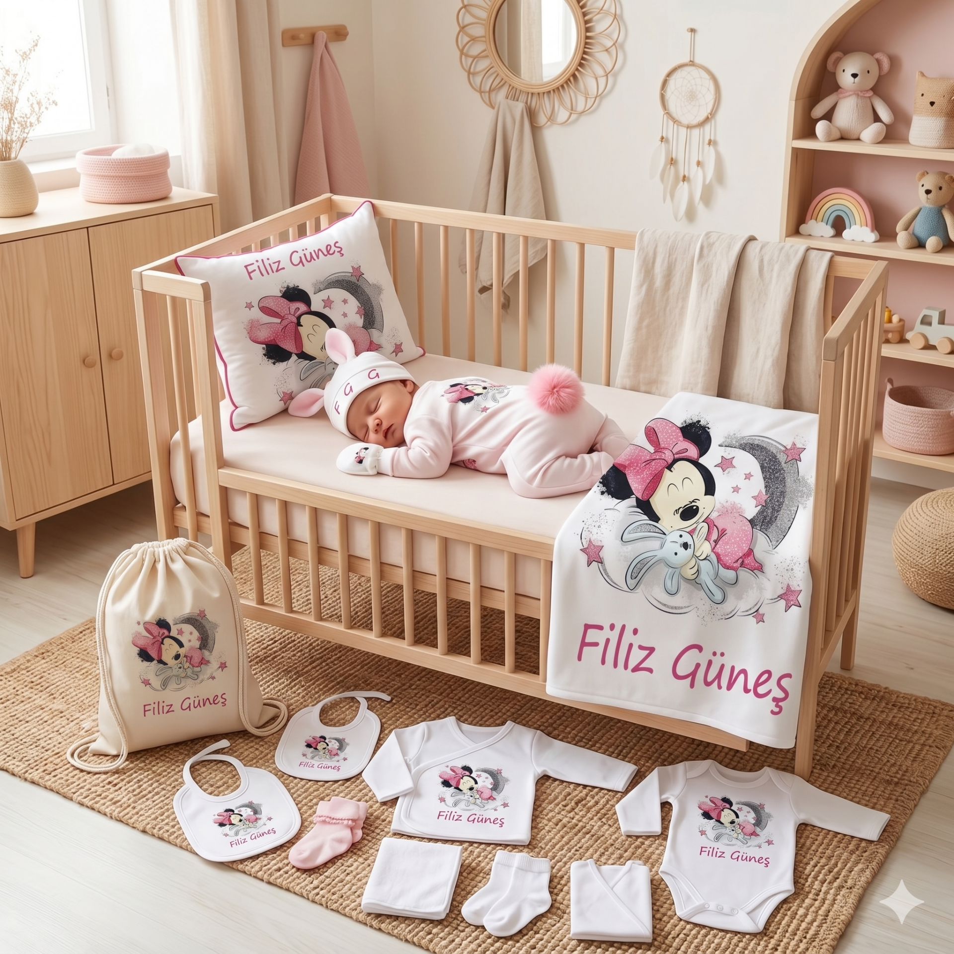 12 Parça Baskılı Minnie Mouse Desenli Hastane Çıkış Set