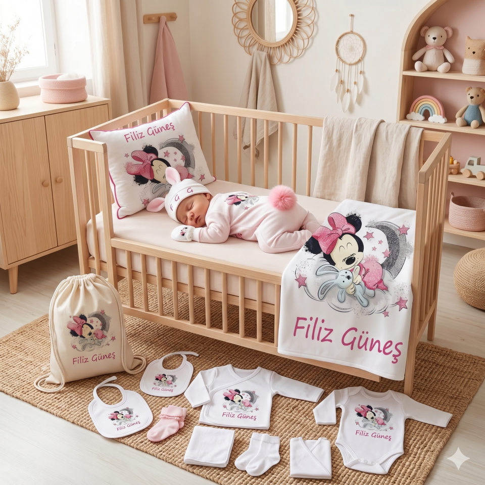 12 Parça Baskılı Minnie Mouse Desenli Hastane Çıkış Set