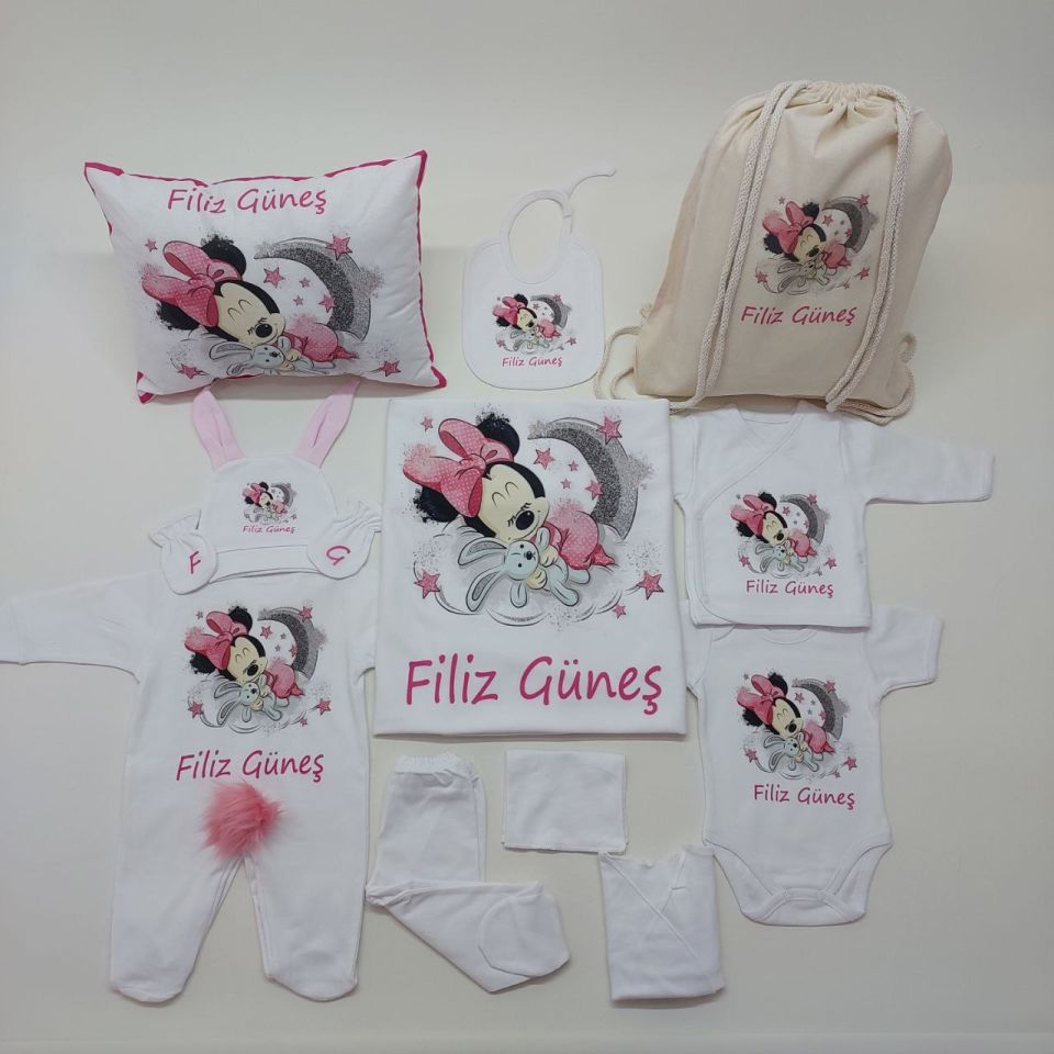 12 Parça Baskılı Minnie Mouse Desenli Hastane Çıkış Set