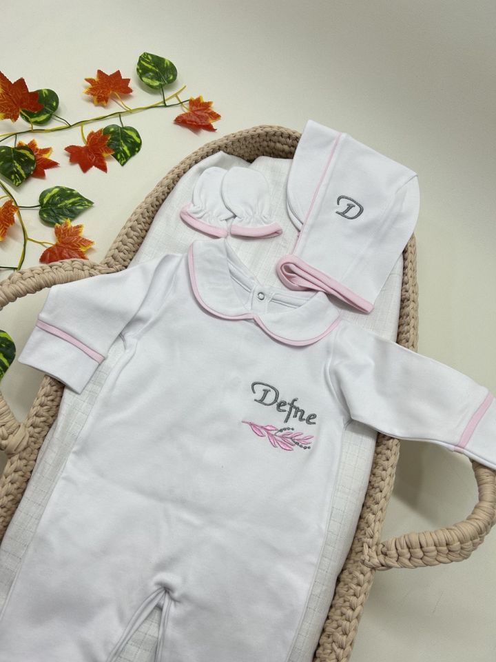 Nakışlı Özel Tasarım Tulum Eldiven Ve Bone Şapka 3'lü Set