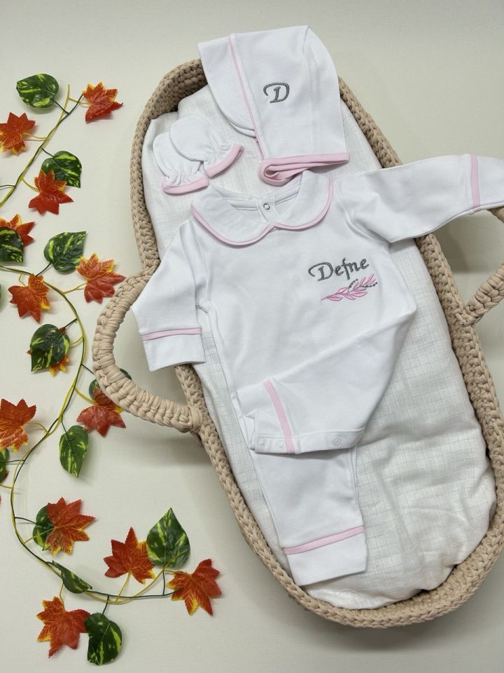 Nakışlı Özel Tasarım Tulum Eldiven Ve Bone Şapka 3'lü Set