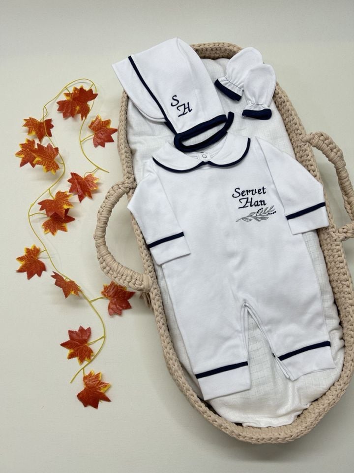 Nakışlı Özel Tasarım Tulum Eldiven Ve Bone Şapka 3'lü Set