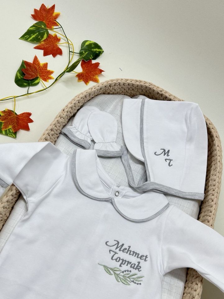 Nakışlı Özel Tasarım Tulum Eldiven Ve Bone Şapka 3'lü Set