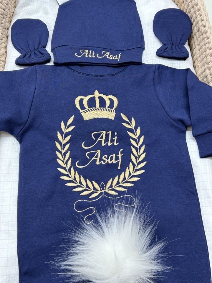 Nakış Özel Tasarım Tavşanlı Tulum Eldiven Ve Şapka 3'lü Set