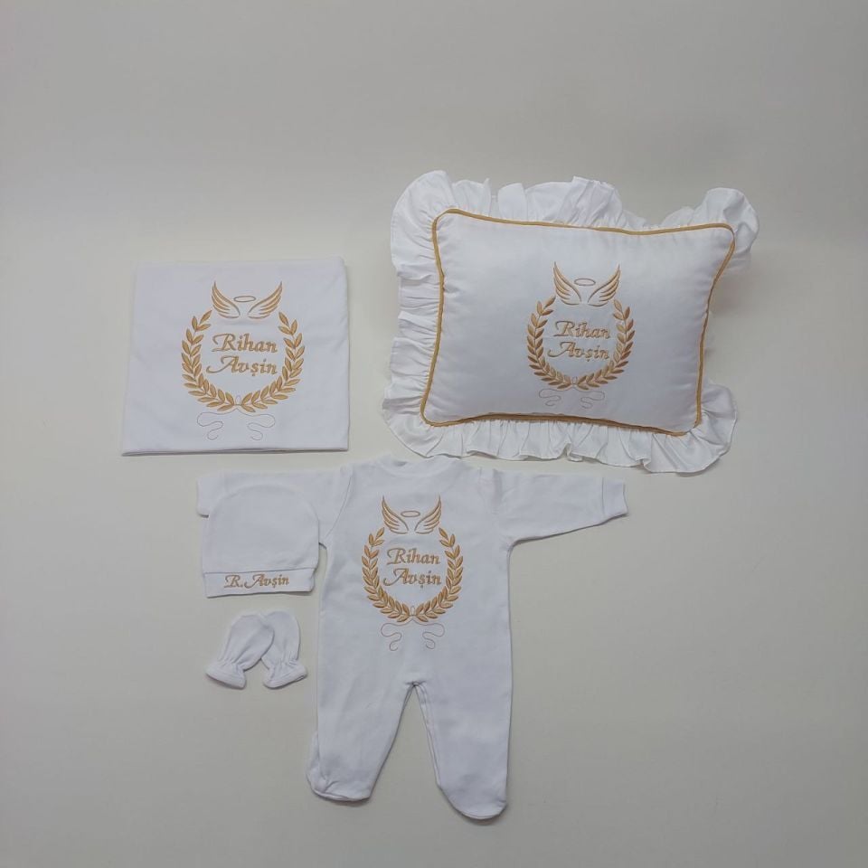 Kanat Desenli Nakışlı Beş Parça Hastane Çıkışı