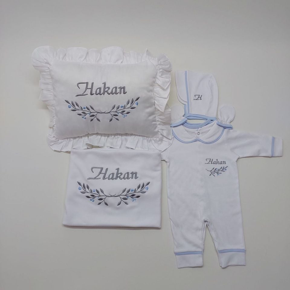 Tomurcuk Desenli Nakışlı Beş Parça Hastane Çıkışı