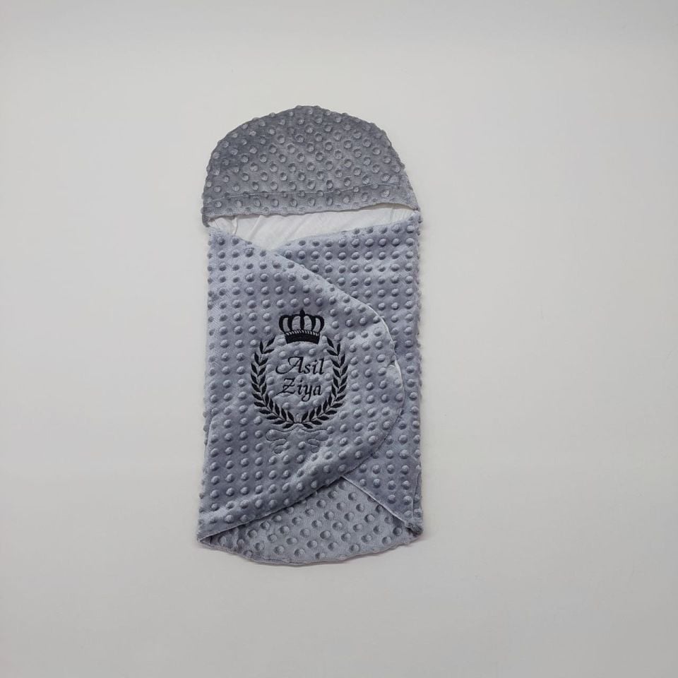 Gri Siyah Taç Desenli Nakışlı Nohut Kundak