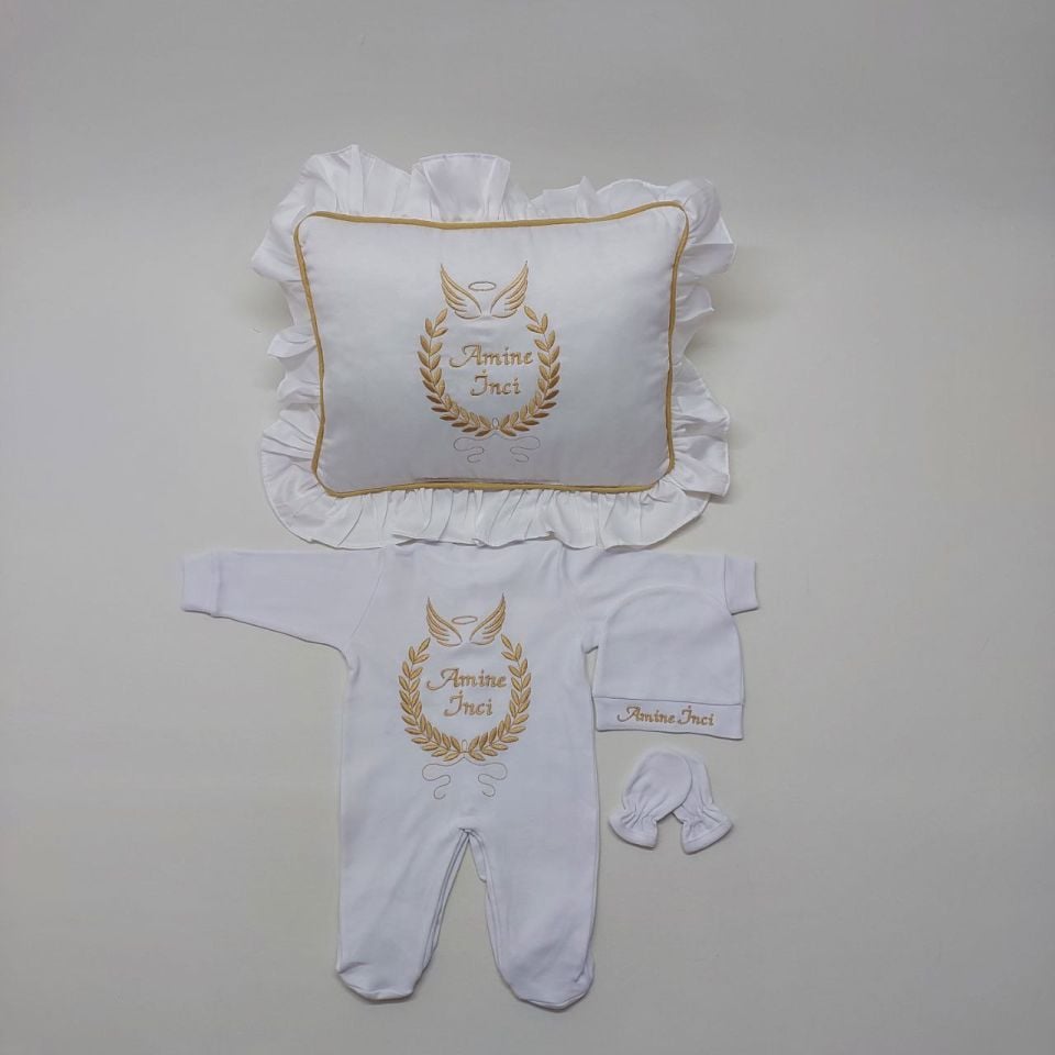 Kanat Desenli Nakışlı Dört Parça Hastane Çıkışı