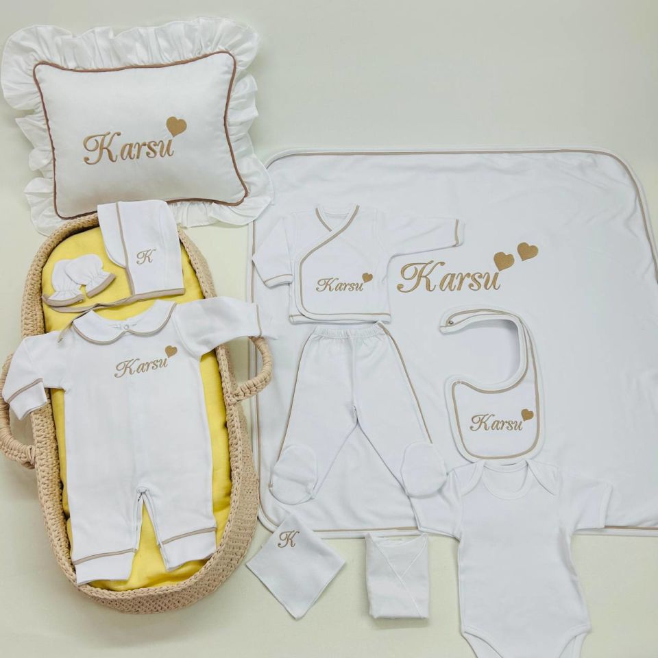 Kahverengi Tamamı Biyeli Nakışlı Hastane Çıkış Setİ