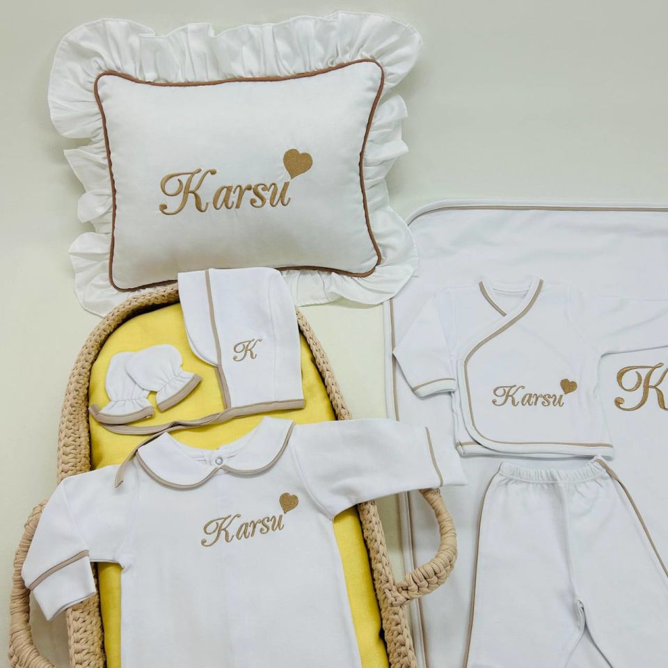 Kahverengi Tamamı Biyeli Nakışlı Hastane Çıkış Setİ