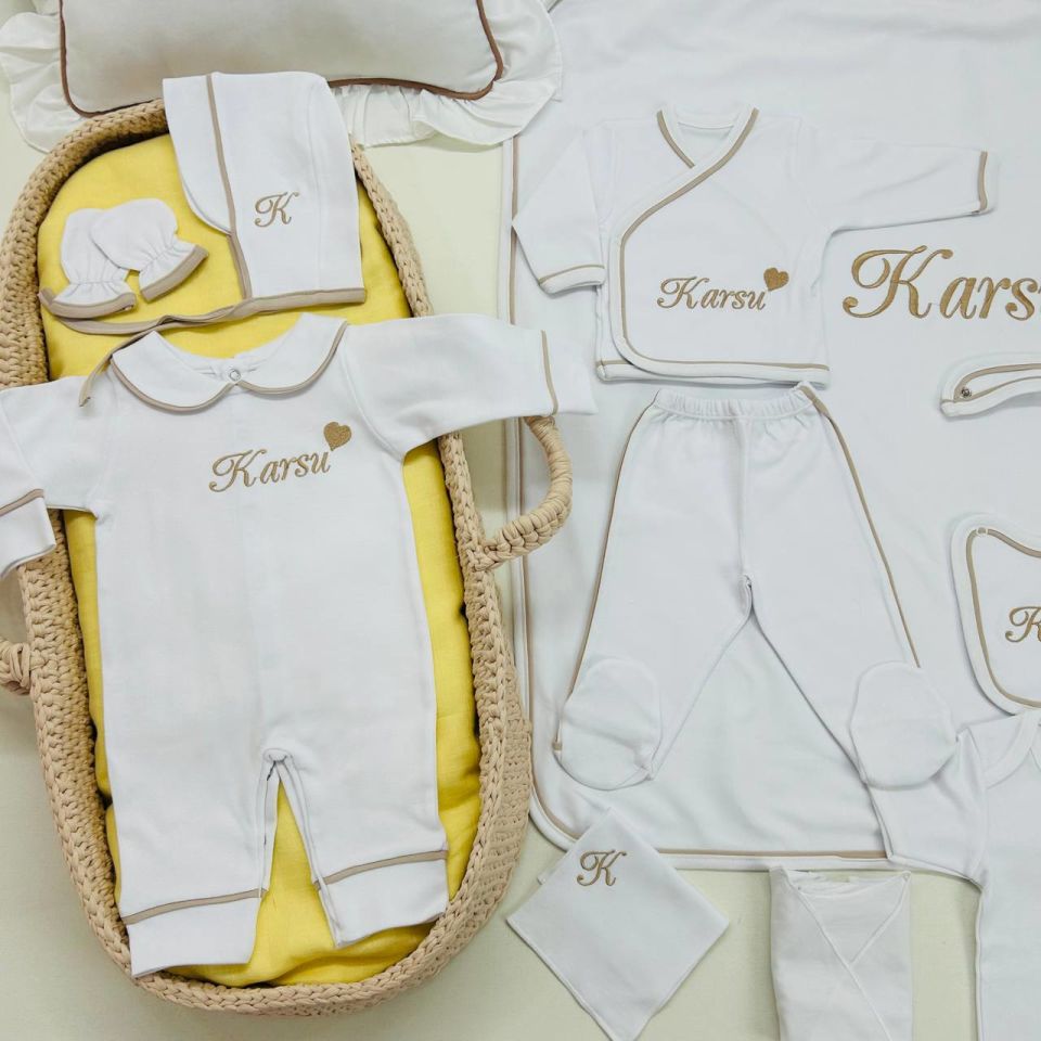 Kahverengi Tamamı Biyeli Nakışlı Hastane Çıkış Setİ