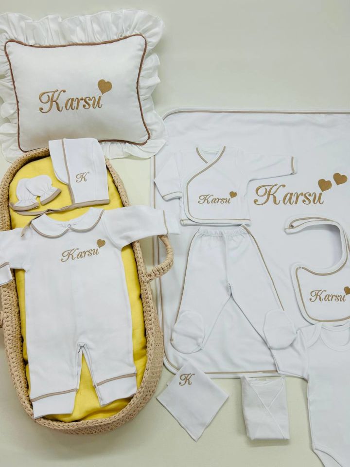 Kahverengi Tamamı Biyeli Nakışlı Hastane Çıkış Setİ