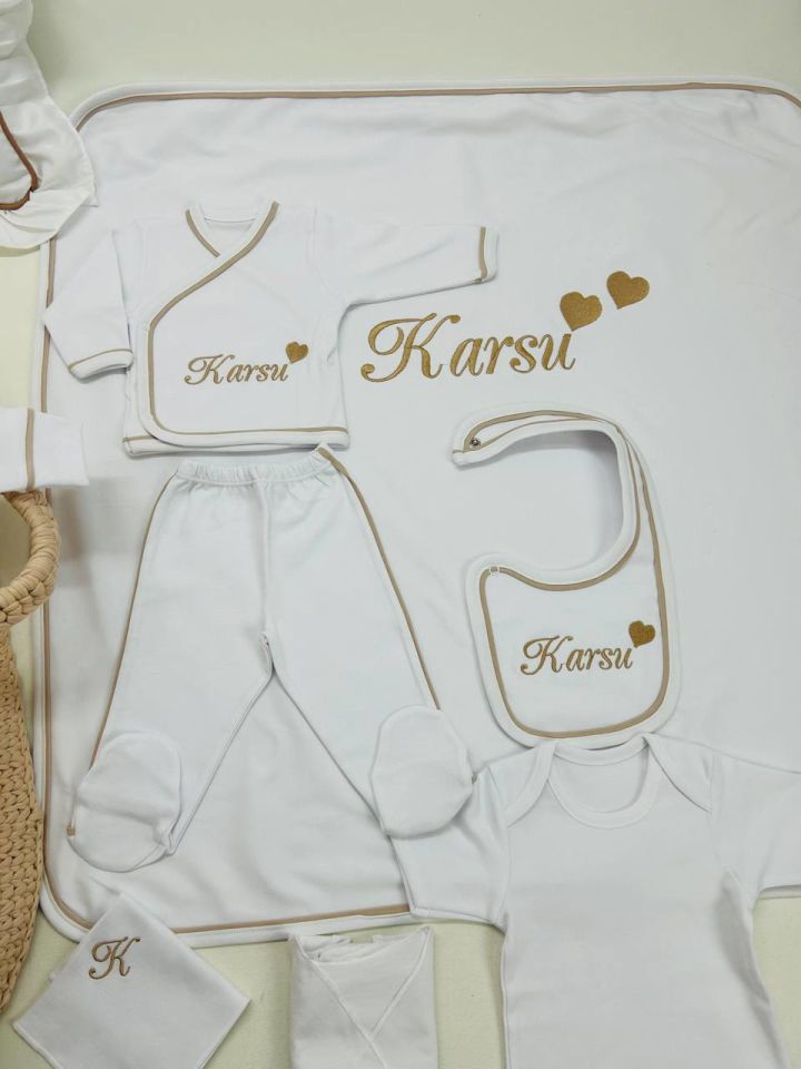 Kahverengi Tamamı Biyeli Nakışlı Hastane Çıkış Setİ