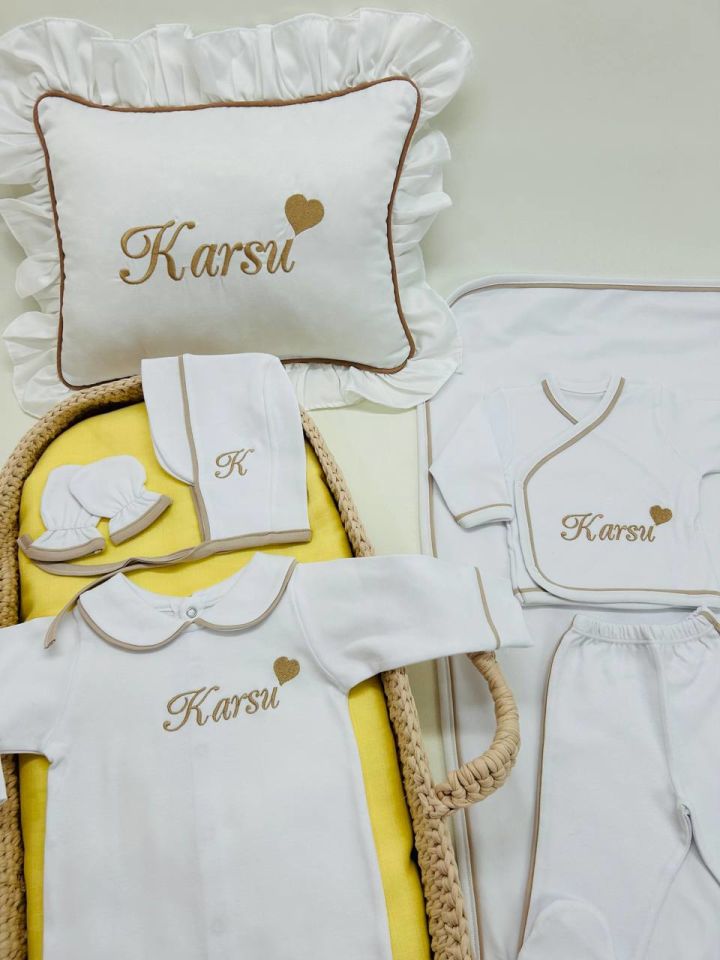 Kahverengi Tamamı Biyeli Nakışlı Hastane Çıkış Setİ