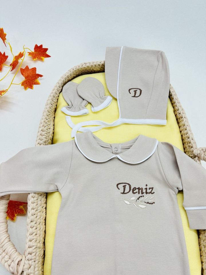 Nakışlı Özel Tasarım Tulum Eldiven Ve Bone Şapka 3'lü Set