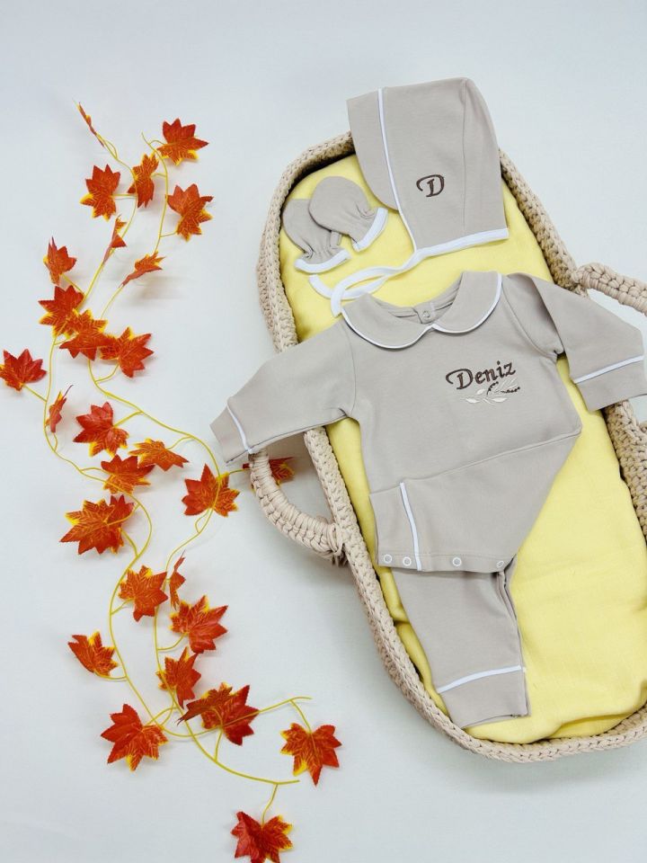 Nakışlı Özel Tasarım Tulum Eldiven Ve Bone Şapka 3'lü Set