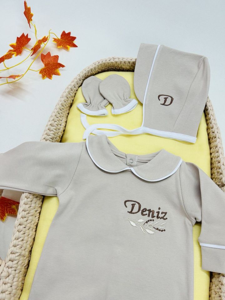 Nakışlı Özel Tasarım Tulum Eldiven Ve Bone Şapka 3'lü Set