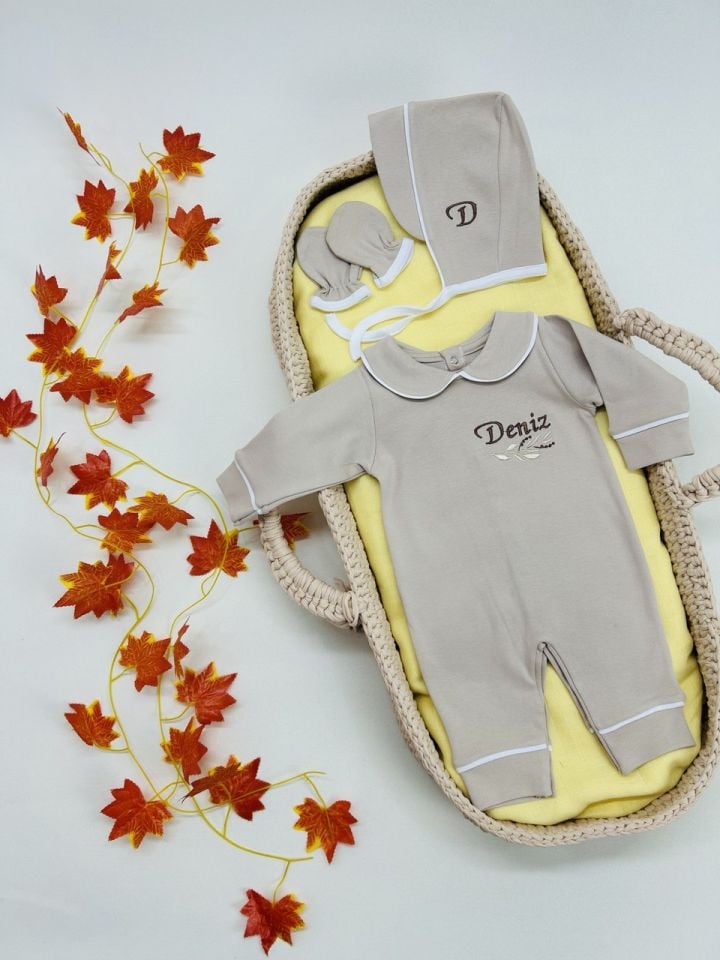 Nakışlı Özel Tasarım Tulum Eldiven Ve Bone Şapka 3'lü Set