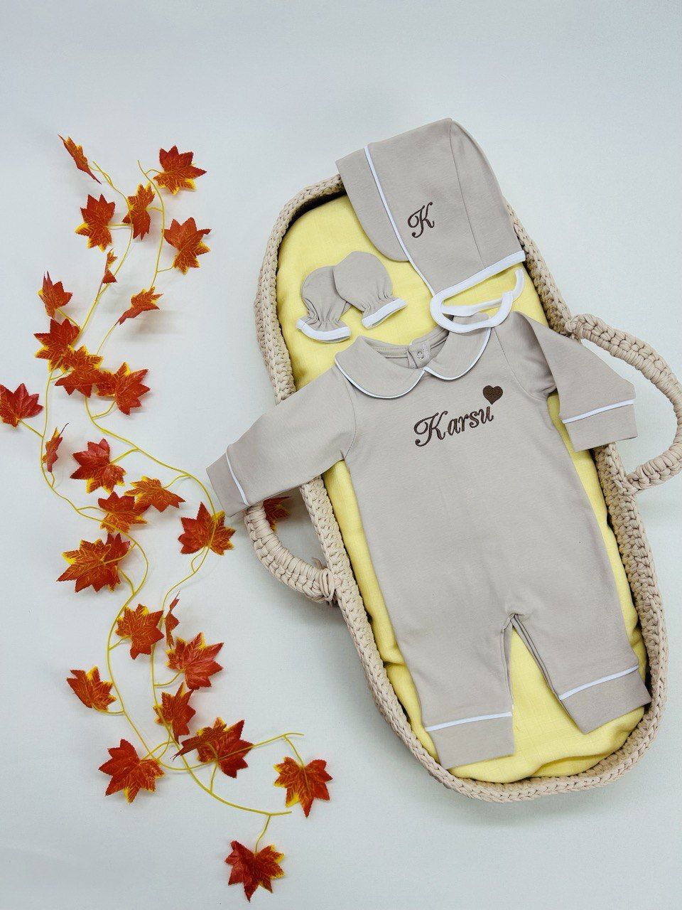 Nakışlı Özel Tasarım Tulum Eldiven Ve Bone Şapka 3'lü Set