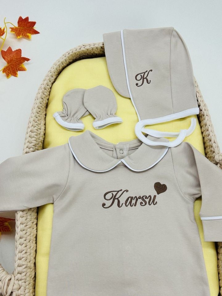 Nakışlı Özel Tasarım Tulum Eldiven Ve Bone Şapka 3'lü Set