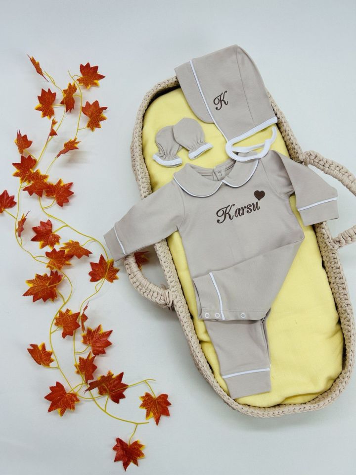 Nakışlı Özel Tasarım Tulum Eldiven Ve Bone Şapka 3'lü Set