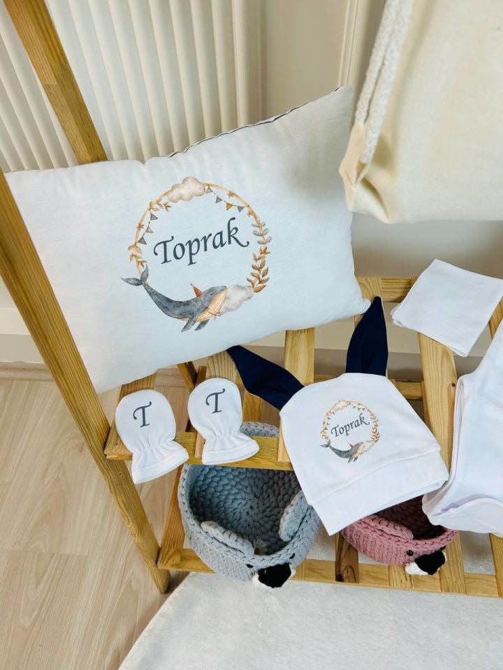 12 Parça Baskılı Yunus Balığı Desenli Hastane Çıkış Set