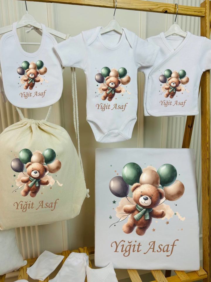 12 Parça Baskılı Balonlu Ayı Desenli Hastane Çıkış Set