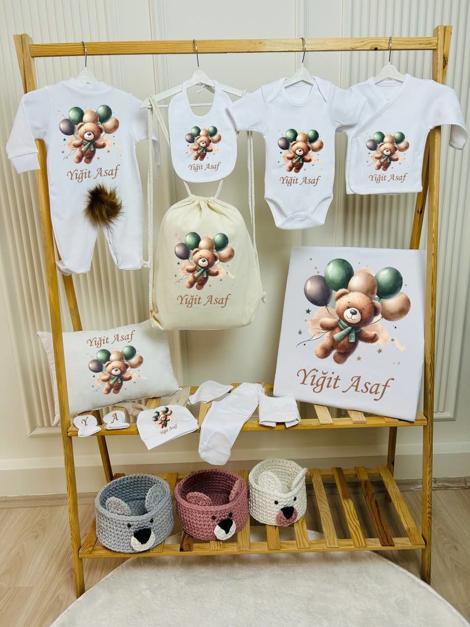 12 Parça Baskılı Balonlu Ayı Desenli Hastane Çıkış Set