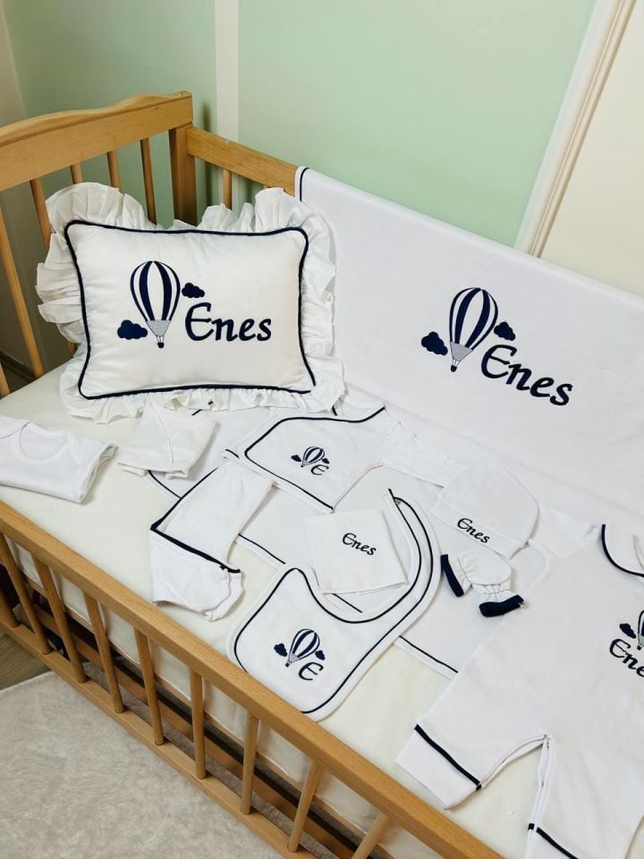 İsme Özel Tamamı Biyeli Nakışlı Hastane Çıkış Seti