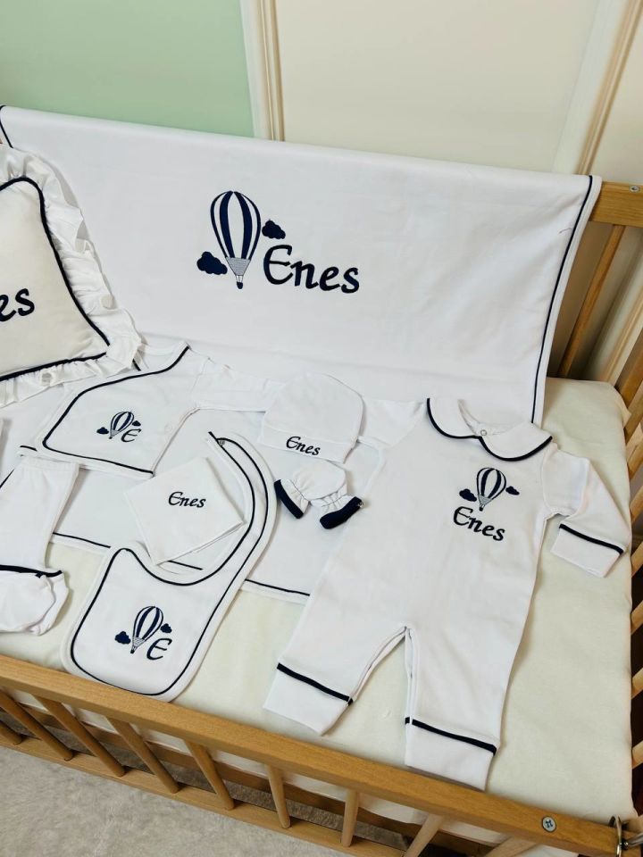 İsme Özel Tamamı Biyeli Nakışlı Hastane Çıkış Seti