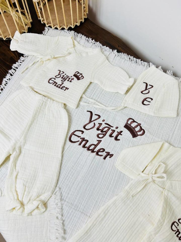 İsme Özel Nakış İşlemeli 4katlı Müslin Hastane Çıkışı