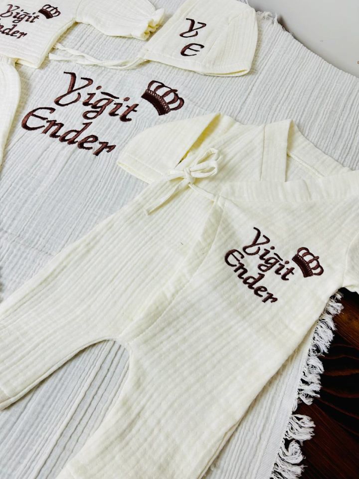 İsme Özel Nakış İşlemeli 4katlı Müslin Hastane Çıkışı