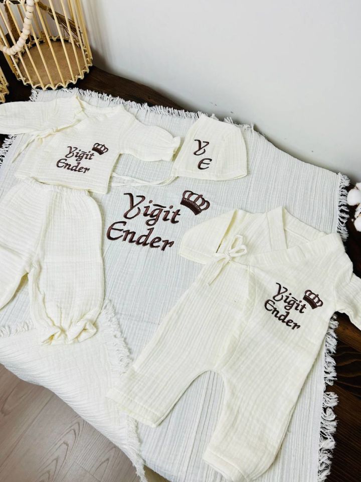 İsme Özel Nakış İşlemeli 4katlı Müslin Hastane Çıkışı