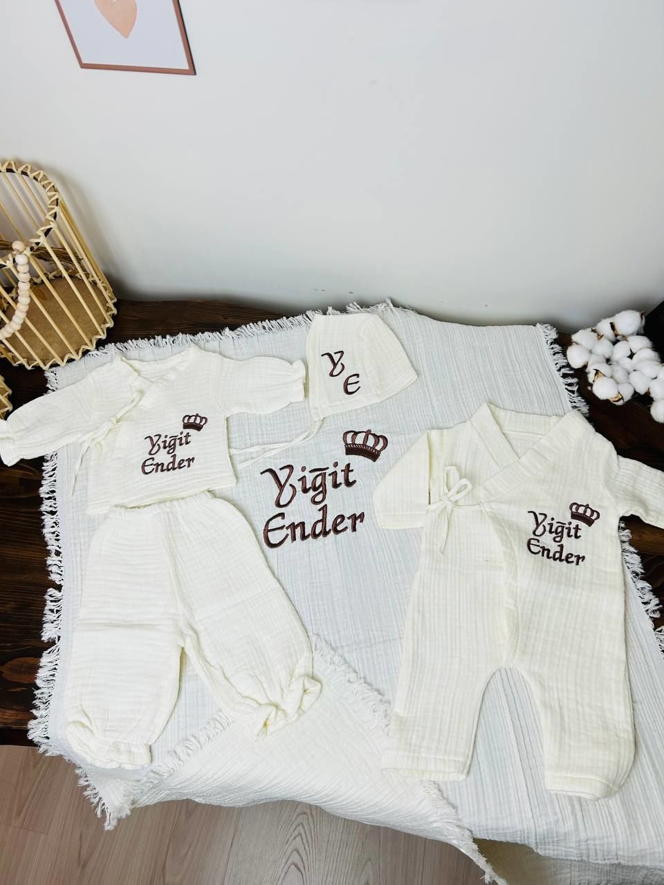 İsme Özel Nakış İşlemeli 4katlı Müslin Hastane Çıkışı