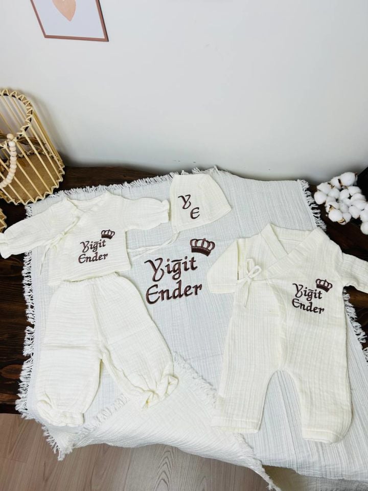 İsme Özel Nakış İşlemeli 4katlı Müslin Hastane Çıkışı