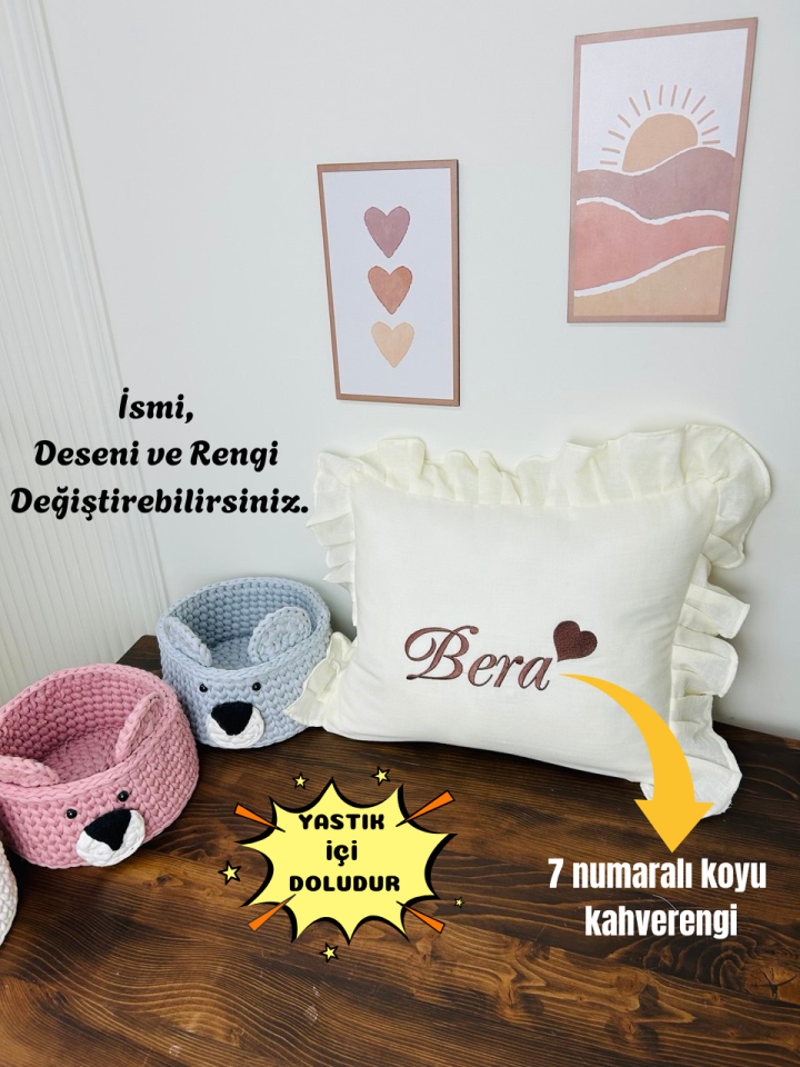 İsme Özel Nakış İşlemeli 4katlı Müslin Yastık