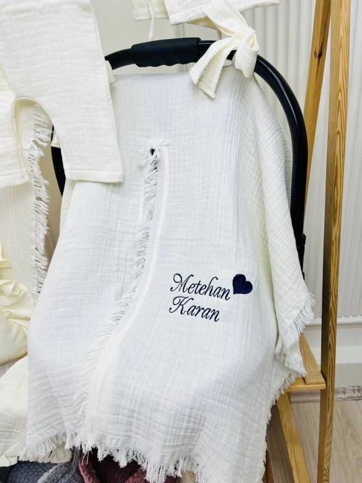 İsme Özel Nakış İşlemeli 4katlı Müslin Hastane Çıkışı