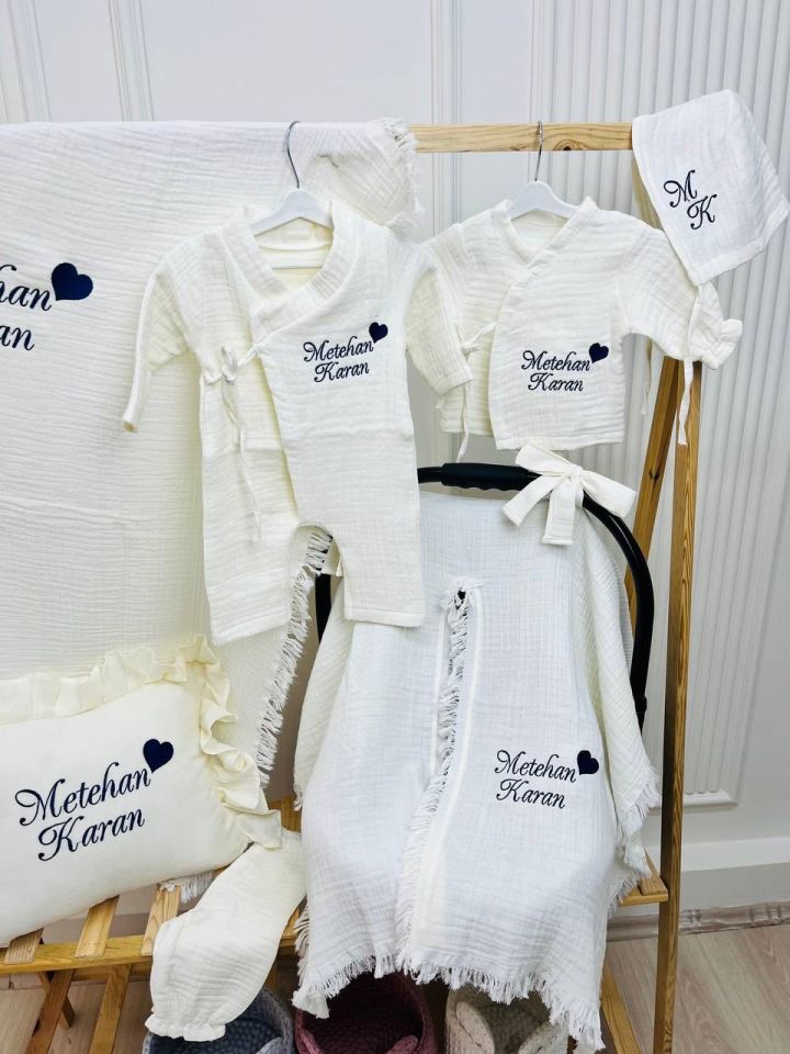 İsme Özel Nakış İşlemeli 4katlı Müslin Hastane Çıkışı