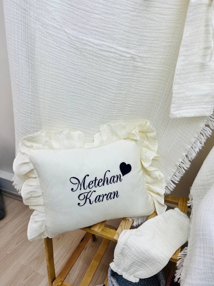 İsme Özel Nakış İşlemeli 4katlı Müslin Hastane Çıkışı