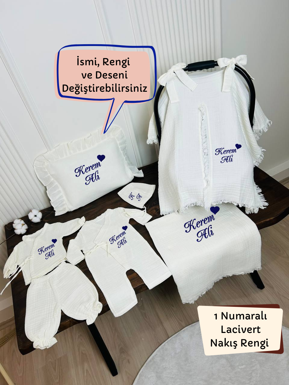 İsme Özel Nakış İşlemeli 4katlı Müslin Hastane Çıkışı