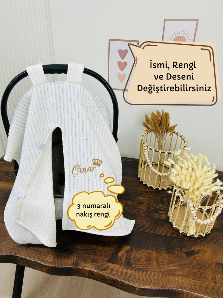 İsime Özel Puset Örtüsü Nakış İşlemeli