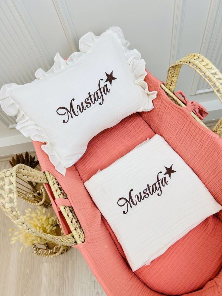 4 Katlı Müslin Battaniye ve Takı Yastığı Kılıfı