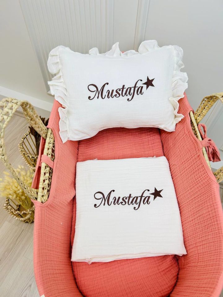 4 Katlı Müslin Battaniye ve Takı Yastığı Kılıfı