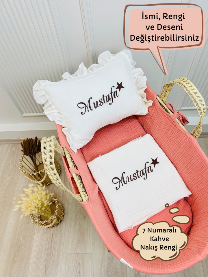 4 Katlı Müslin Battaniye ve Takı Yastığı Kılıfı